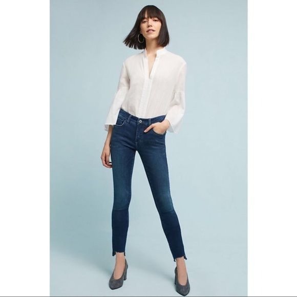 Pilcro Jeans Mid-Rise Skinny size 30 Shark Bite Raw Hem Ankle Dark Stretch Anthr - Picture 1 of 5